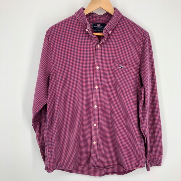 Vineyard Vines Mens Slim Fit Tucker Shirt Size Large Gingham Pink Button Front - Picture 1 of 12
